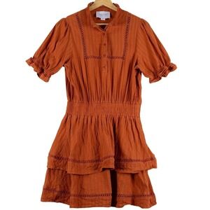 The Shirt‎ Rochelle Behrens Midi Dress The Tara Orange Button Up Tiered Women